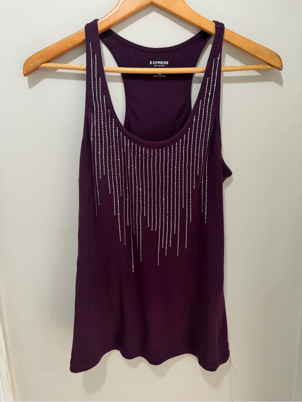 Express Deep Plum Tank with Rhinestone Fringe